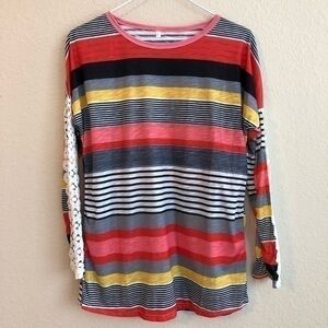 Striped Top Long Sleeve Floral Lace Arm Re…